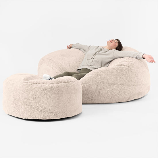 Mega Mammoth Bean Bag Sofa - Teddy Faux Fur Cream 02