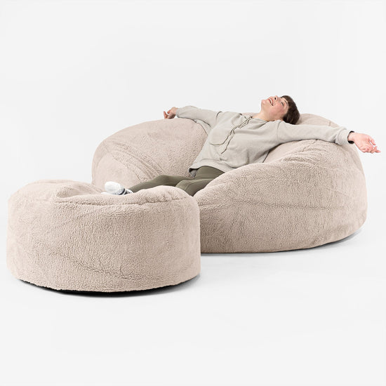 Mega Mammoth Bean Bag Sofa - Teddy Faux Fur Mink 02