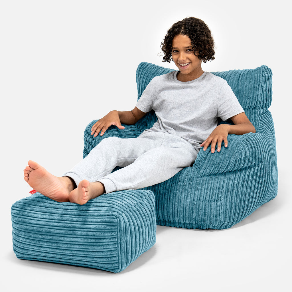 Teens Bean Bag Armchair 6-14 yr - Cord Aegean Blue 01