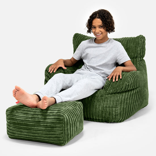 Teens Bean Bag Armchair 6-14 yr - Cord Forest Green 01