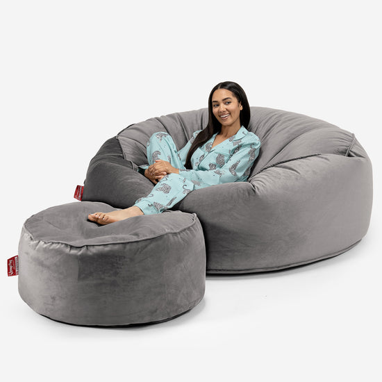 Mega Mammoth Bean Bag Sofa - Velvet Silver 02