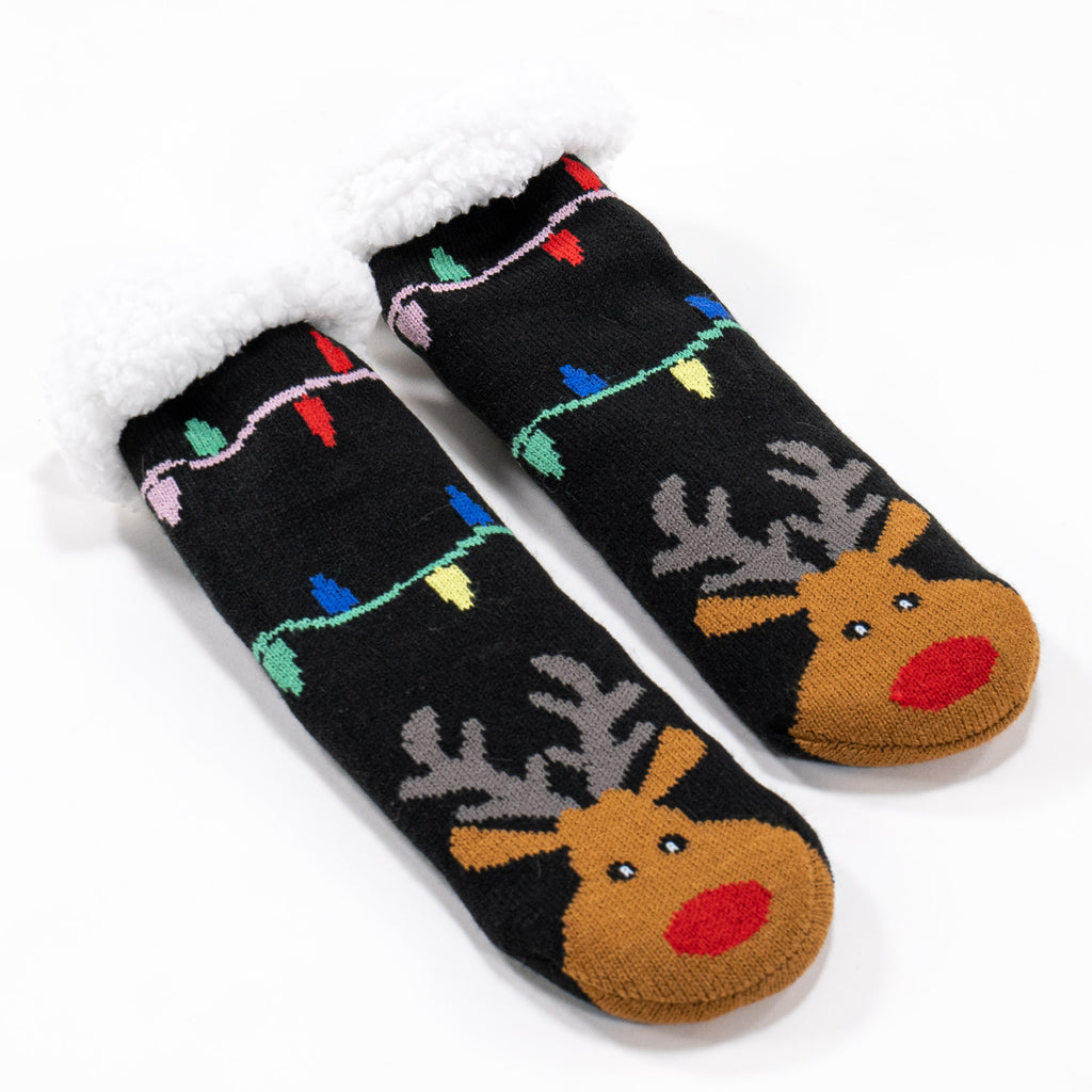 Men's Reindeer Fleece Lined Slipper Socks 01