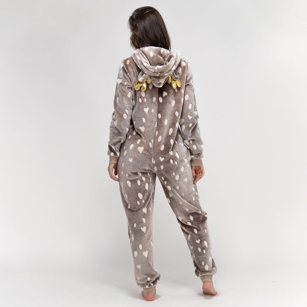 Women's Reindeer Animal Printed Fleece Onesie 05