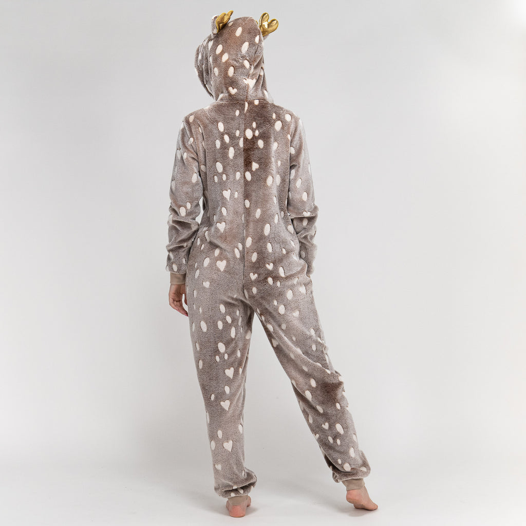 Women's Reindeer Animal Printed Fleece Onesie 06