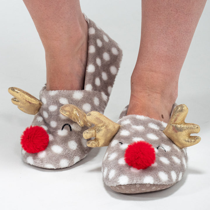 Women's Reindeer Animal Printed Fleece Slippers 02