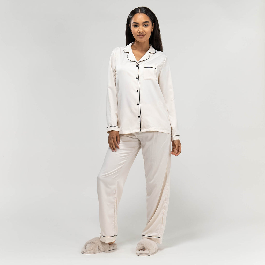Women's Cream Satin Trouser Pyjamas 04