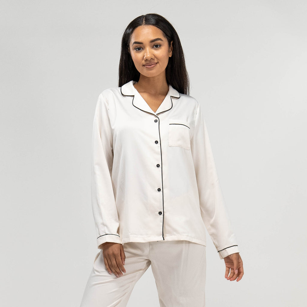 Women's Cream Satin Trouser Pyjamas 05