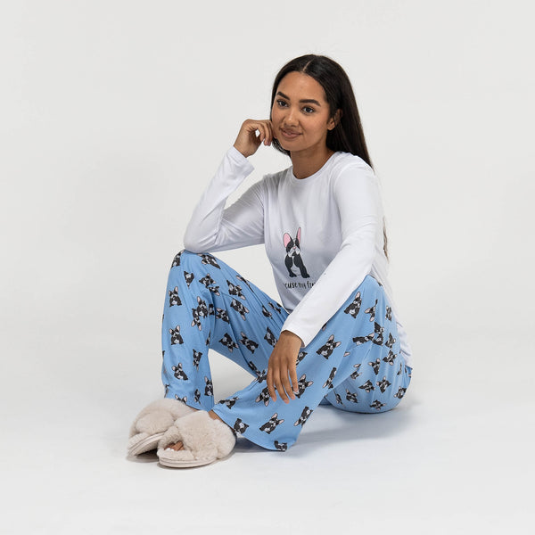 Women's Frenchie Slogan Jersey Pyjamas Fabric Close-up Image