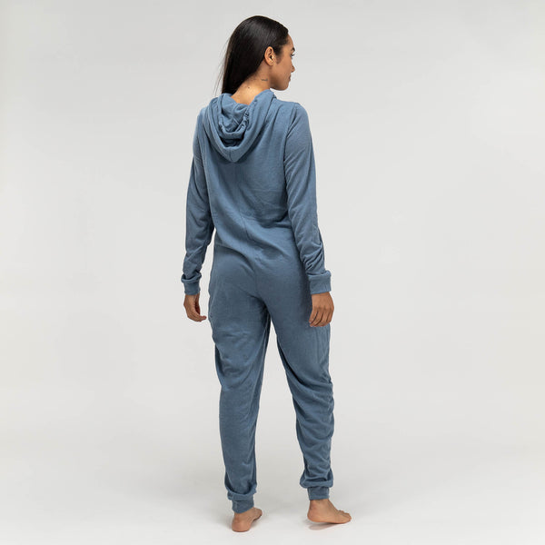Women's Blue Jersey Onesie Fabric Close-up Image