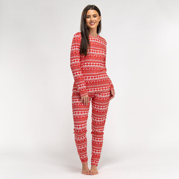 Women's Red Fairisle Jersey Christmas Pyjamas 01