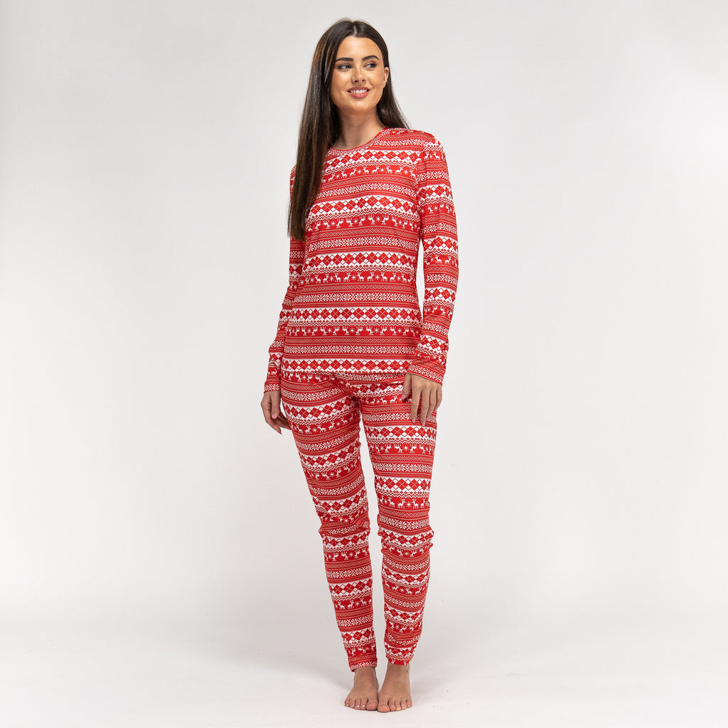 Women's Red Fairisle Jersey Christmas Pyjamas 02