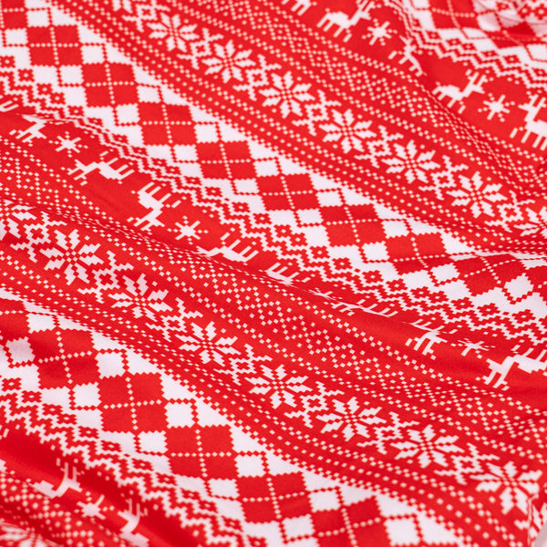 Women's Red Fairisle Jersey Christmas Pyjamas Fabric Close-up Image