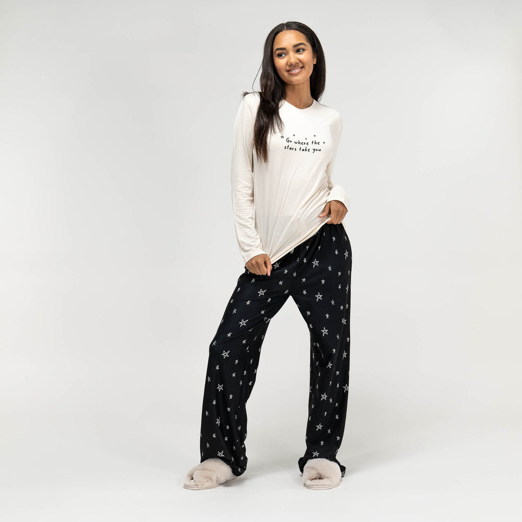 Women's Stars Slogan Jersey Pyjamas 01