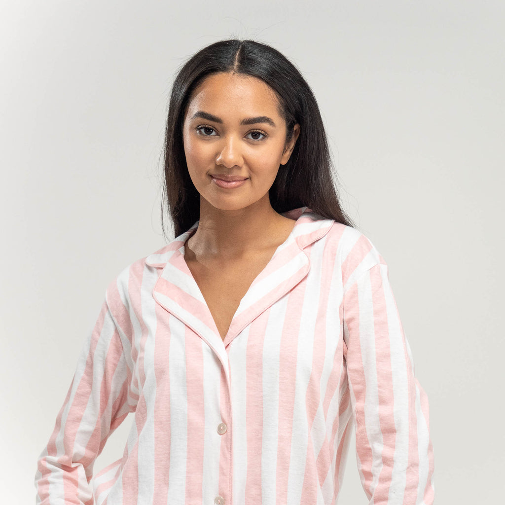 Women's Pink Stripe Jersey Pyjamas 02