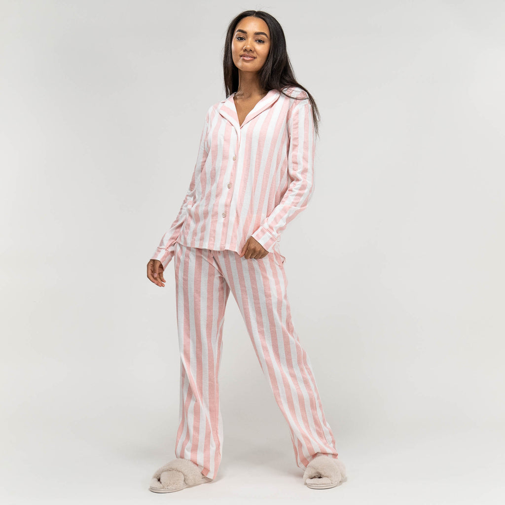 Women's Pink Stripe Jersey Pyjamas 03