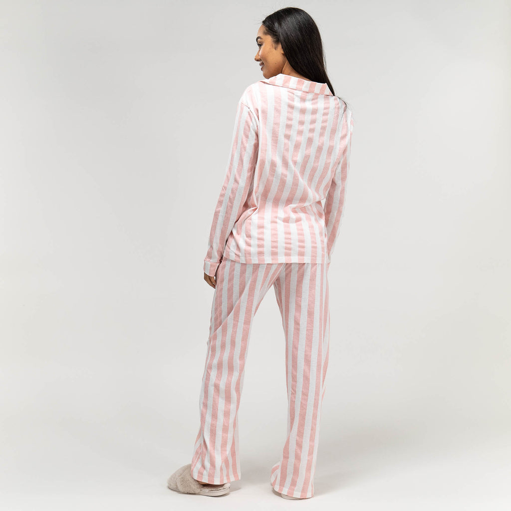 Women's Pink Stripe Jersey Pyjamas 06