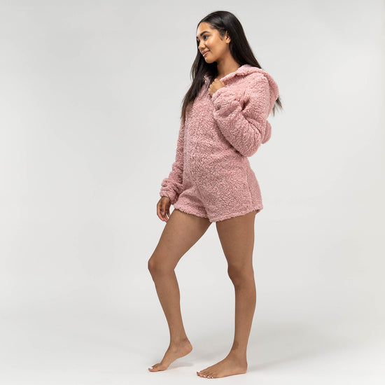 Women's Pink Teddy Ear Fleece Romper 03