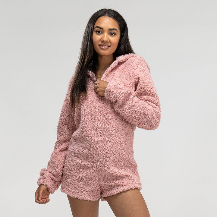Women's Pink Teddy Ear Fleece Romper 04