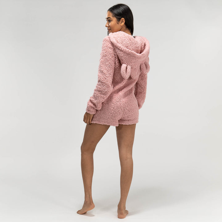 Women's Pink Teddy Ear Fleece Romper 06